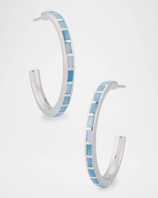 Blue Mother-of-Pearl Dash Hoop Earrings in Sterling Silver